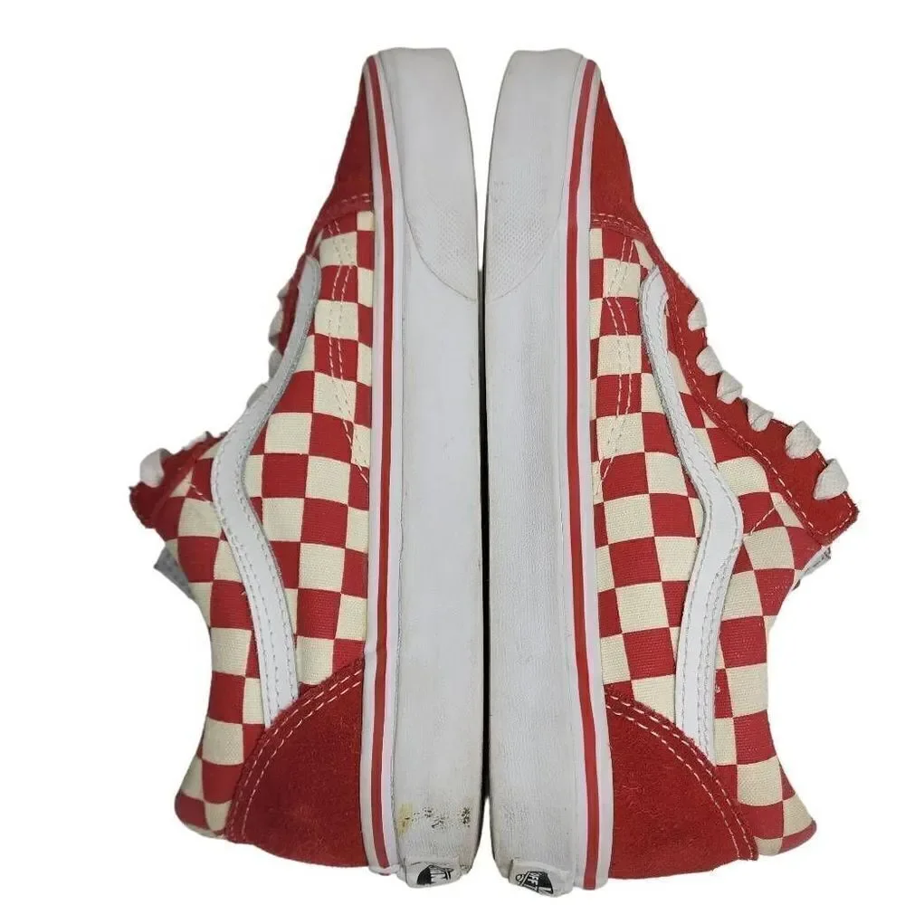 Vans Unisex Red Old Skool Checkerboard Suede‎ Low Top Skate Sneakers M5.5/W7